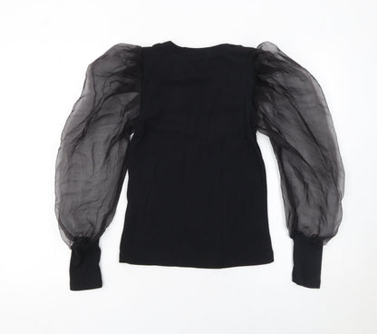 Quiz Womens Black Puff Sleeve Crew Neck T-Shirt Size S