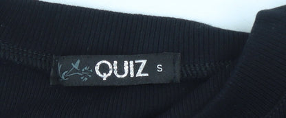 Quiz Womens Black Puff Sleeve Crew Neck T-Shirt Size S