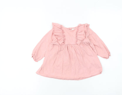 H&M Girls Pink Ruffle A-Line Long Sleeve Dress 9-12 Months