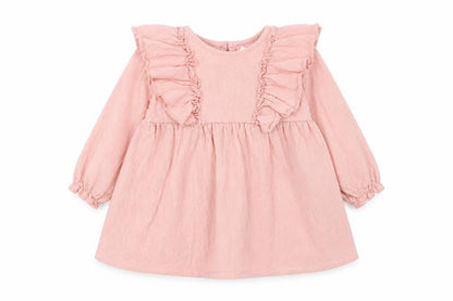 H&M Girls Pink Ruffle A-Line Long Sleeve Dress 9-12 Months