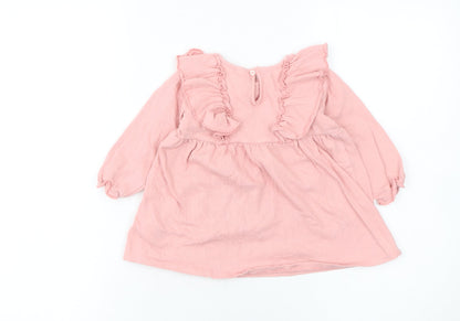 H&M Girls Pink Ruffle A-Line Long Sleeve Dress 9-12 Months