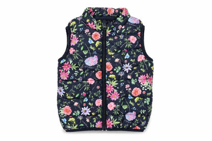Front view of NAME IT girls’ multicoloured floral puffer waistcoat gilet 2 years
