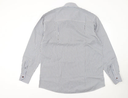 Benetti Luxury Men's Blue Striped Cotton Long Sleeve Button-Up Shirt L
