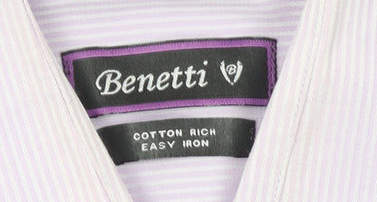 Benetti Men's Purple Striped Long Sleeve Cotton Blend Button-Up Shirt Size 16