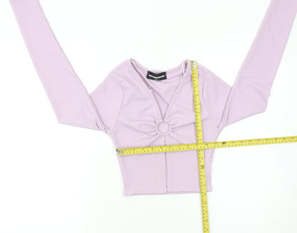Another Reason Women Purple Cropped V-Neck Ribbed Long Sleeve Top M