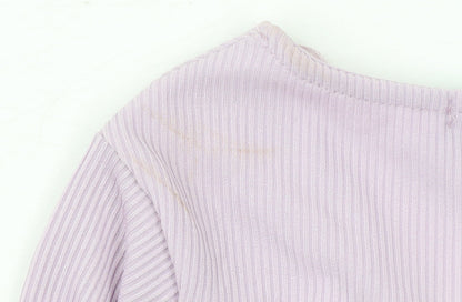 Another Reason Women Purple Cropped V-Neck Ribbed Long Sleeve Top M