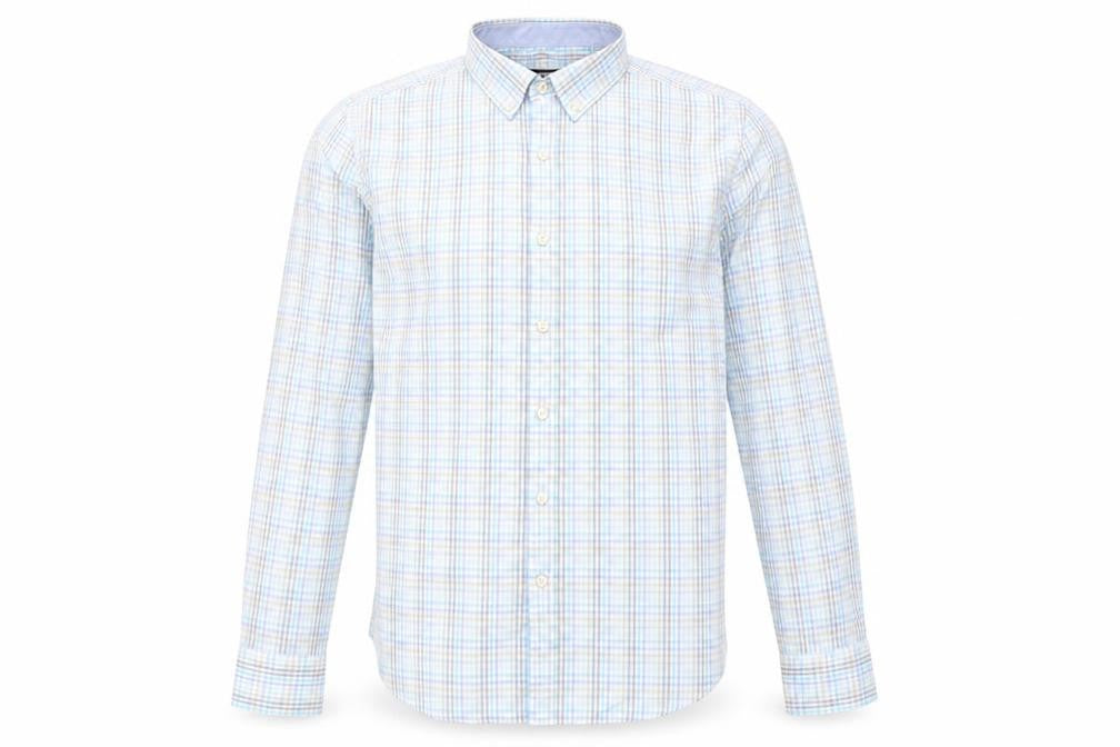Dunnes Men's Blue Check Cotton Long Sleeve Button-Up Shirt Size L
