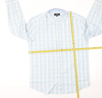 Dunnes Stores Men's Blue Check Cotton Long Sleeve Button-Up Shirt Size L