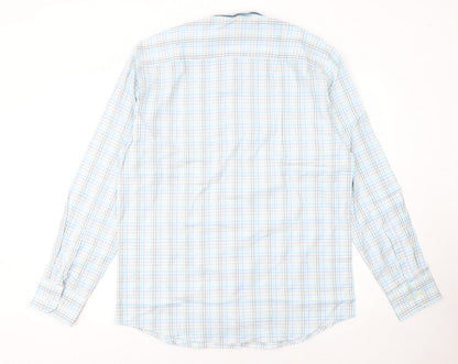 Dunnes Stores Men's Blue Check Cotton Long Sleeve Button-Up Shirt Size L
