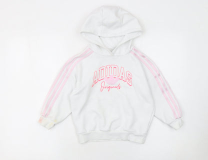Girls UK Size 5-6 Years adidas White Pullover Hoodie