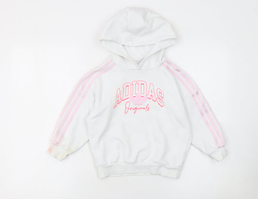 Girls UK Size 5-6 Years adidas White Pullover Hoodie