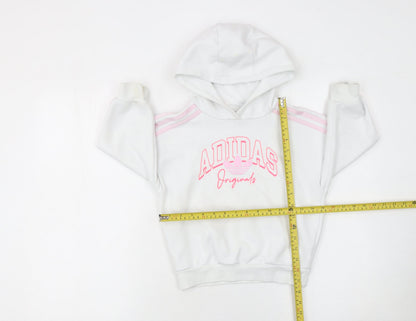 Girls UK Size 5-6 Years adidas White Pullover Hoodie