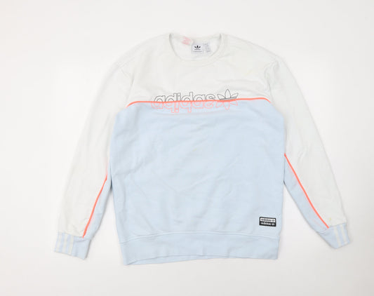 adidas Boys Blue & White Colourblock Crew Neck Sweatshirt 13-14 Years