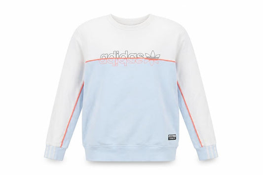 Front view of adidas boys’ blue & white colourblock crew neck sweatshirt 13-14 years