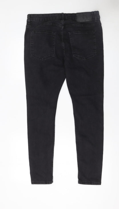 Mens UK Size 32 Bershka Slim Fit Skinny Black Jeans