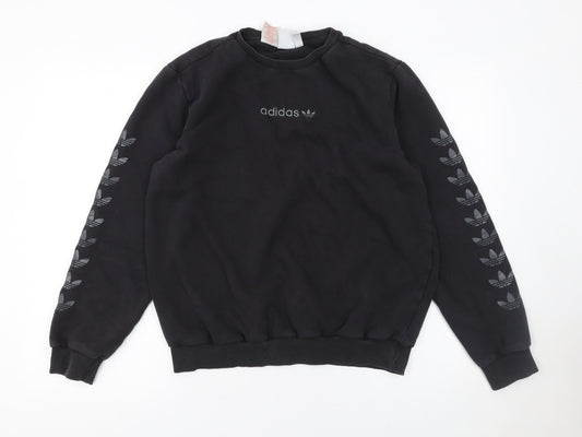 Adidas Boys Black Logo Pullover Sweatshirt XL 15-16 Years Fleece