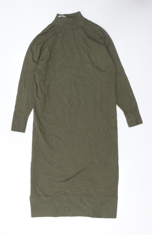 MNG Women's Green XS Knit High Neck Long Sleeve Sweater Dress