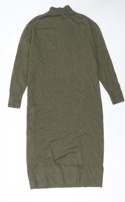 MNG Women's Green XS Knit High Neck Long Sleeve Sweater Dress
