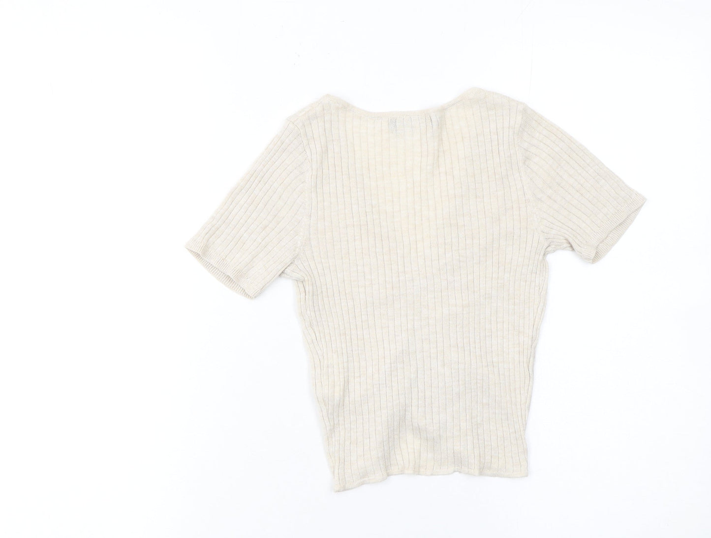 Womens UK Size S Bershka Beige Cropped T-Shirt