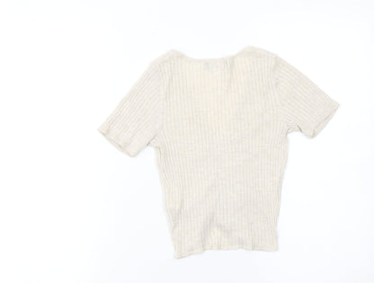 Womens UK Size S Bershka Beige Cropped T-Shirt