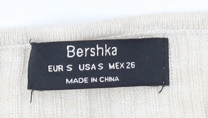 Womens UK Size S Bershka Beige Cropped T-Shirt