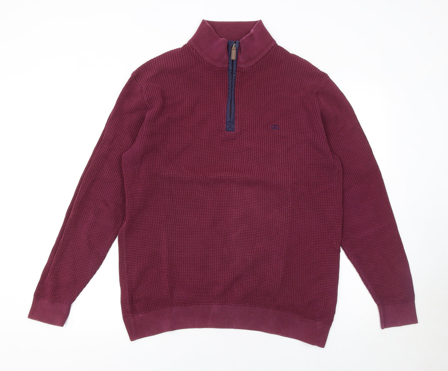 Mens UK Size L André Jeanswear Red 1/4 Zip Jumper
