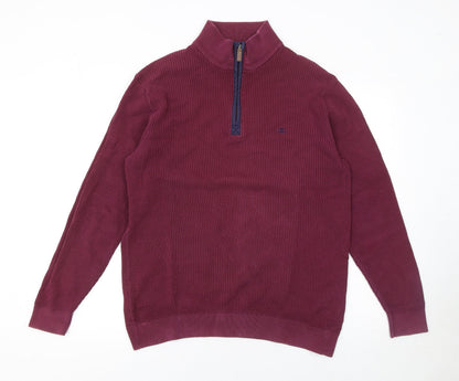 Mens UK Size L André Jeanswear Red 1/4 Zip Jumper