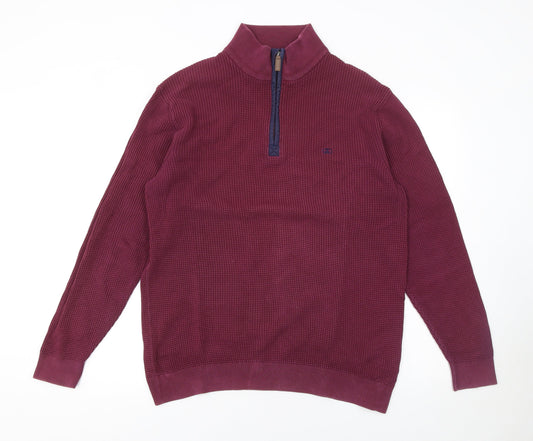 Mens UK Size L André Jeanswear Red 1/4 Zip Jumper