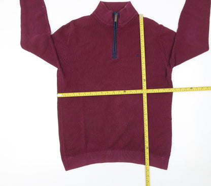 Mens UK Size L André Jeanswear Red 1/4 Zip Jumper