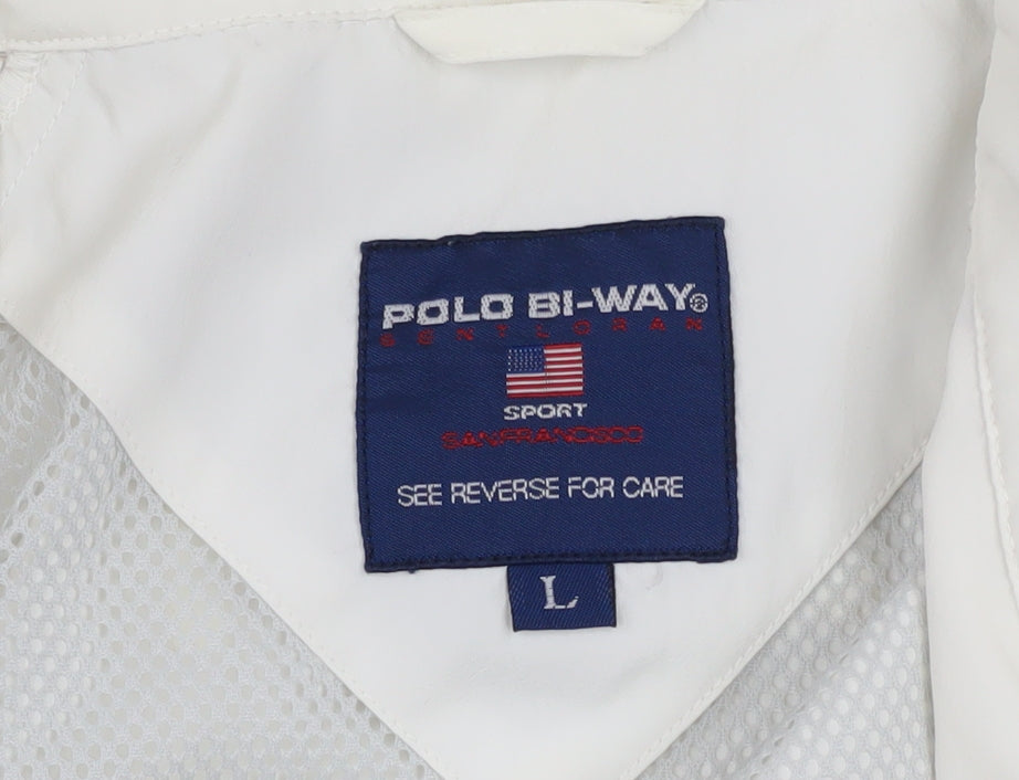 Mens UK Size L Polo Bi-Way White Windbreaker Coat