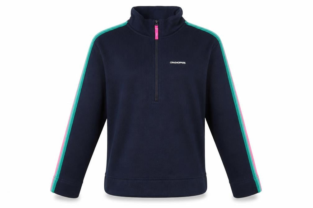Front view of Craghoppers girls’ blue fleece half zip sweatshirt age 11-12 years