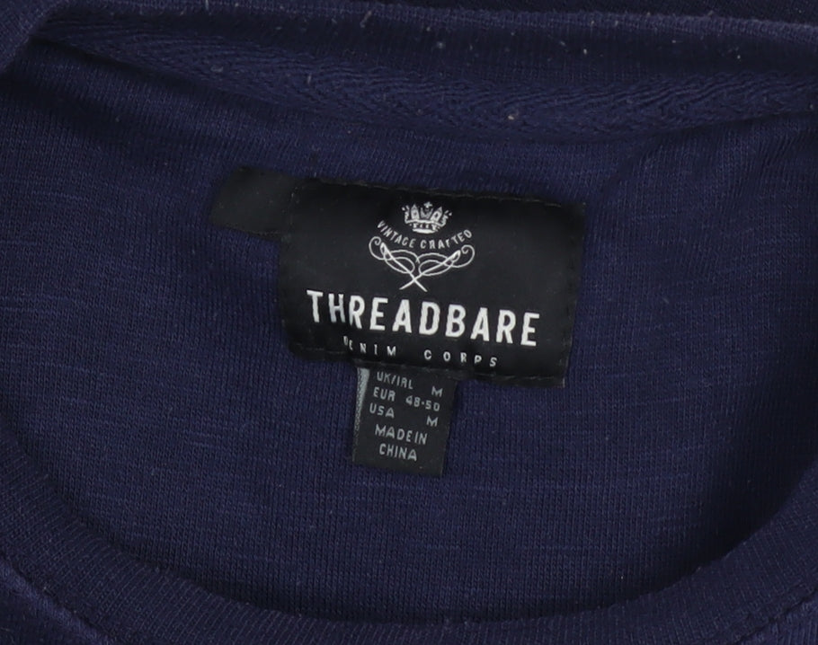 Mens UK Size M Threadbare Blue Pullover Sweatshirt