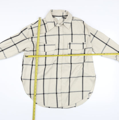 H&M Men's Beige Checked Long Sleeve Button-Up Shirt Size S