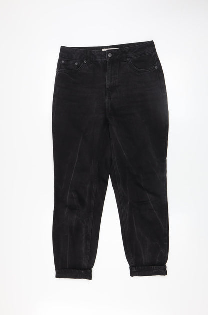 Womens UK Size 10 Topshop Regular Fit Mom Black Jeans