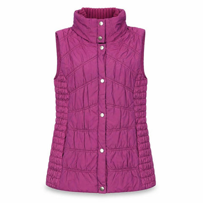 Front view of Kaliko Women's Purple Puffer Waistcoat, size 10, Quilted Sleeveless Gilet