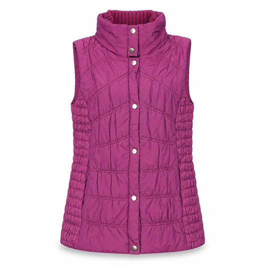 Front view of Kaliko Women's Purple Puffer Waistcoat, size 10, Quilted Sleeveless Gilet