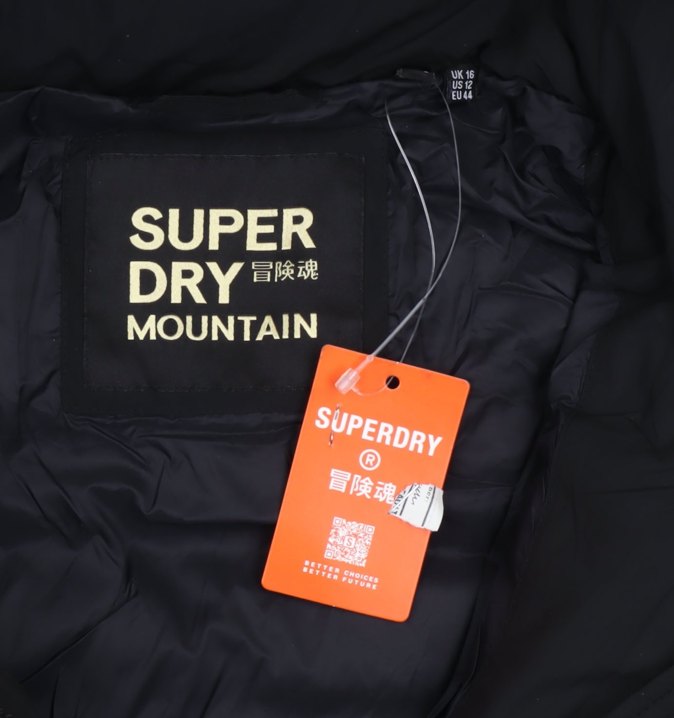 Superdry Women's Black Long Puffer Coat Hooded Faux Fur Lined Size 16