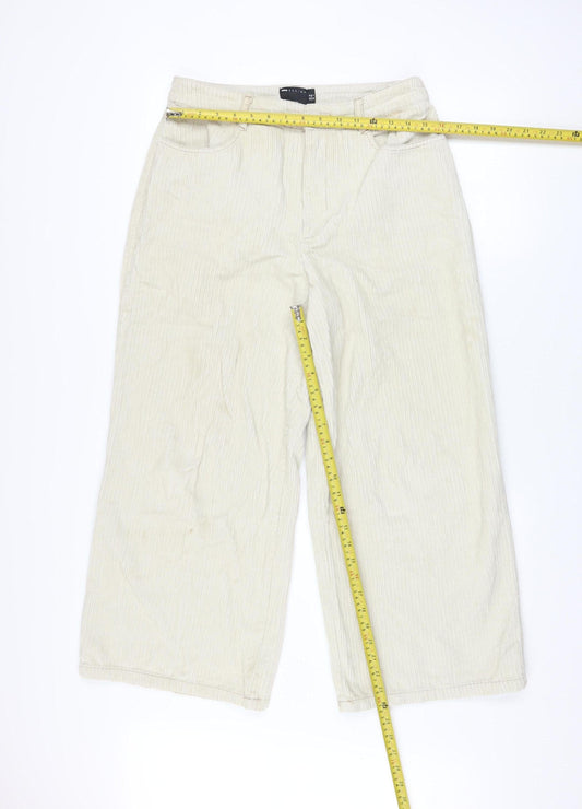 Womens UK Size 10 ASOS DESIGN Regular Fit Wide-Leg Beige Trousers