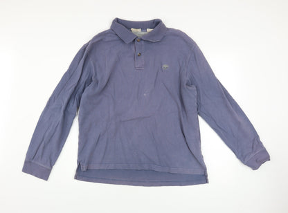 Timberland Men's Blue Long Sleeve Collared Cotton Polo Shirt L