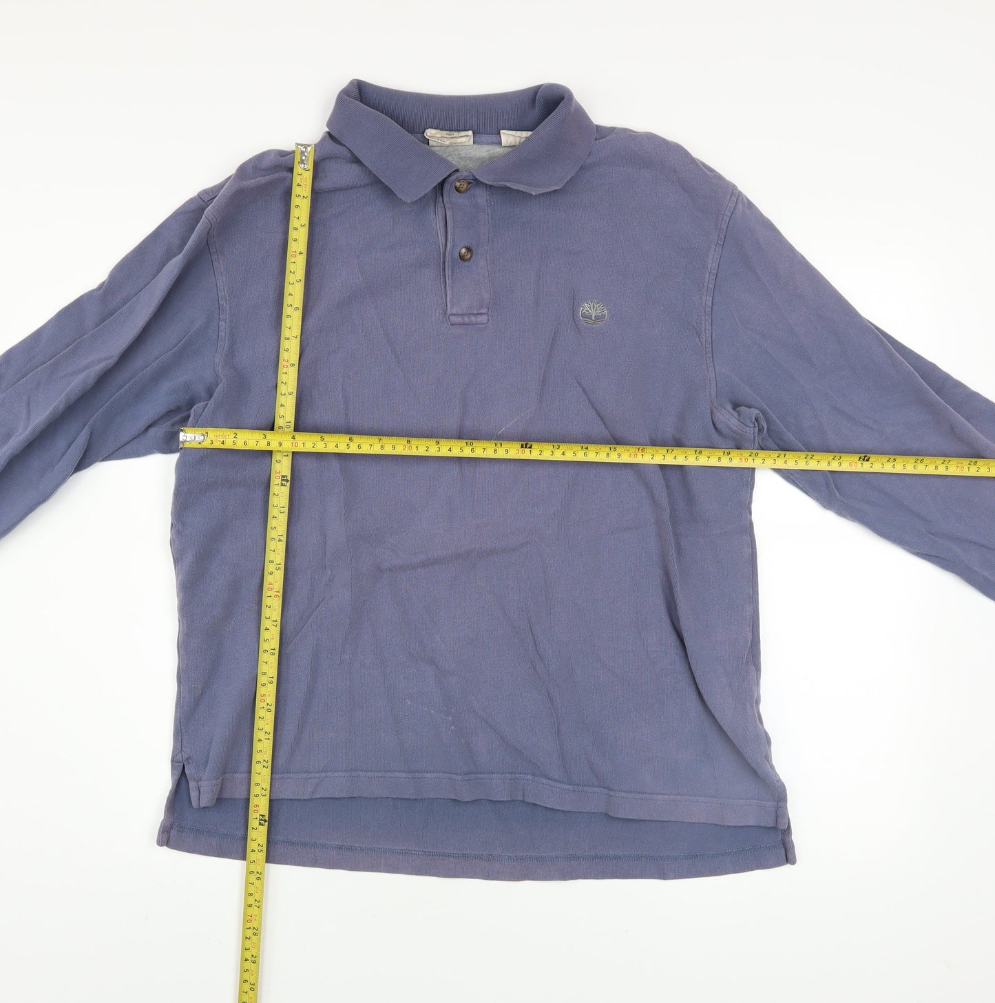 Timberland Men's Blue Long Sleeve Collared Cotton Polo Shirt L