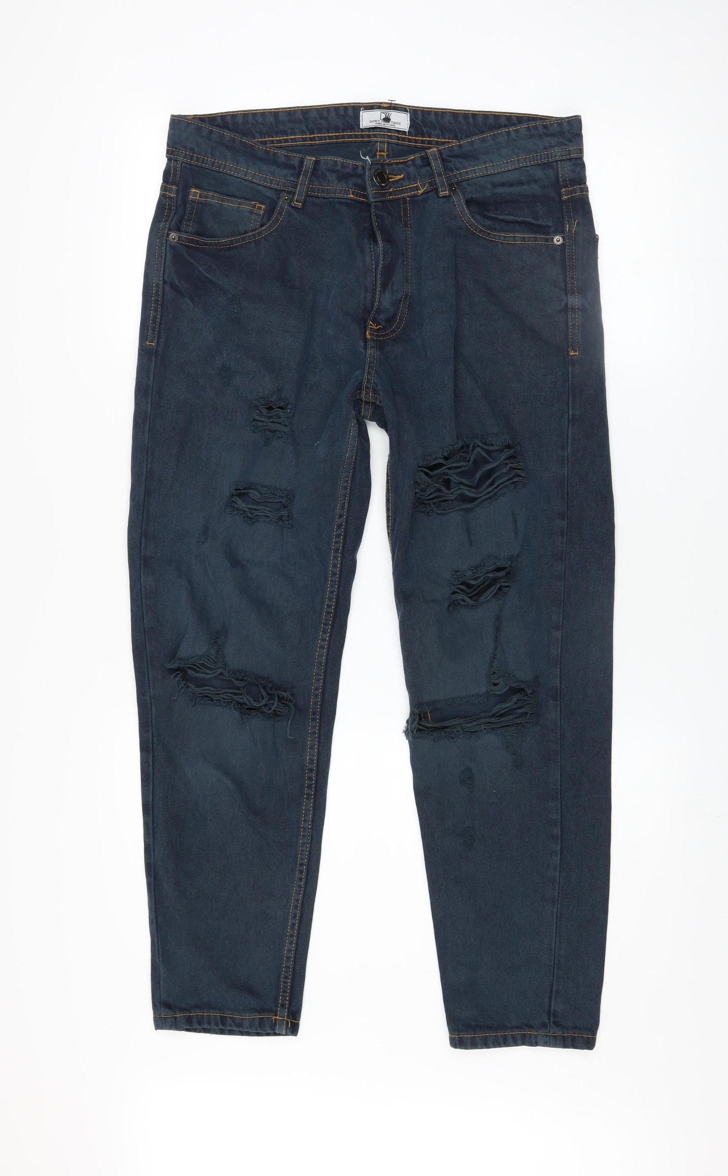 Mens UK Size 32 Don't Think Twice Regular Fit Straight Blue Jeans
