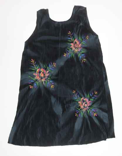 Tropical Batik Womens Black Floral Embroidered Rayon Tunic Tank Top One Size