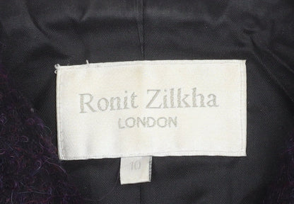 Ronit Zilkha Women’s Purple Wool Mohair Blend Short Pea Coat Jacket Size 10