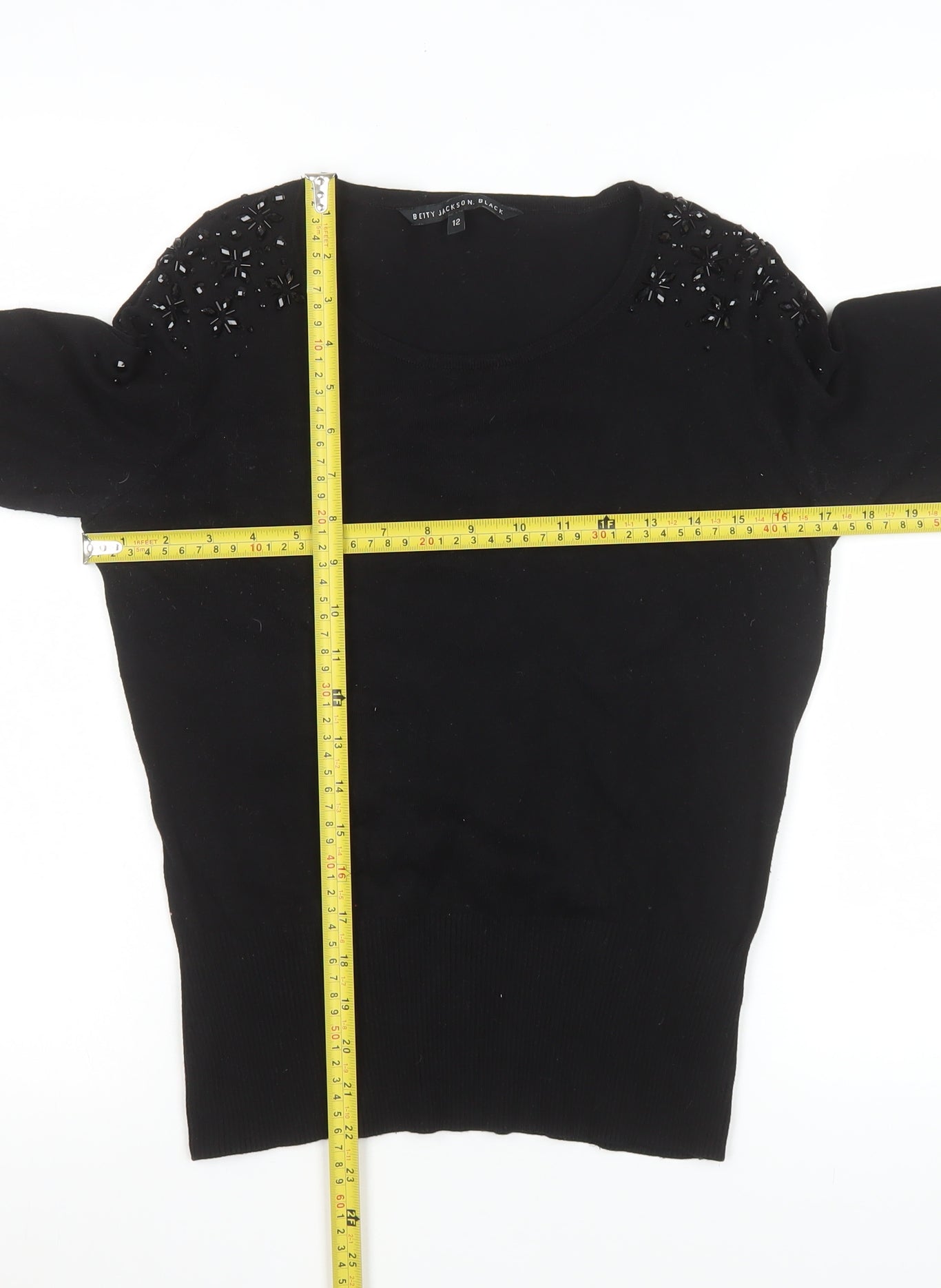 Womens UK Size 12 Betty Jackson Black Black Basic Blouse