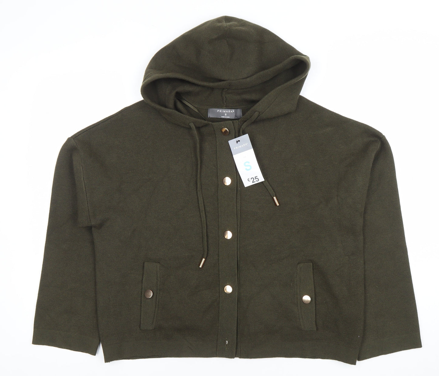 Primark Women Green Hooded Button Cardigan Small Casual Knit