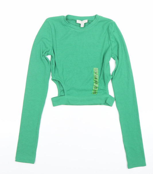 Teens UK Size XS Pull & Bear Green Cropped T-Shirt