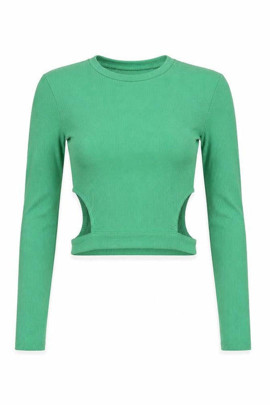 Front view of Pull&Bear Teens Green Cropped Long Sleeve Slim Fit Top XS