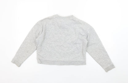 ELLE Girls Grey Pullover Logo Sweatshirt Size 8 Years Crew Neck Cotton Blend