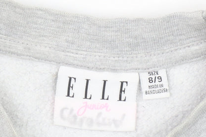 ELLE Girls Grey Pullover Logo Sweatshirt Size 8 Years Crew Neck Cotton Blend