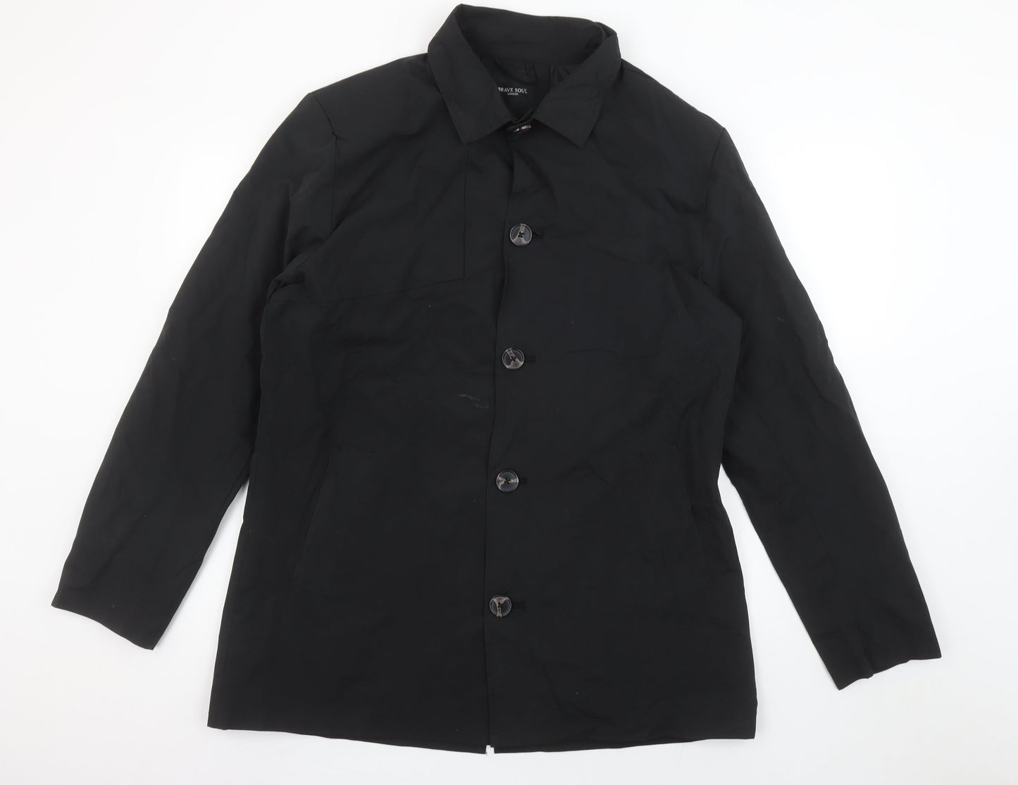Mens UK Size L Brave Soul Black Overcoat